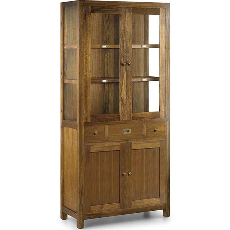 Loft stílusú, mindifából készült kézműves vitrines tárolószekrény.