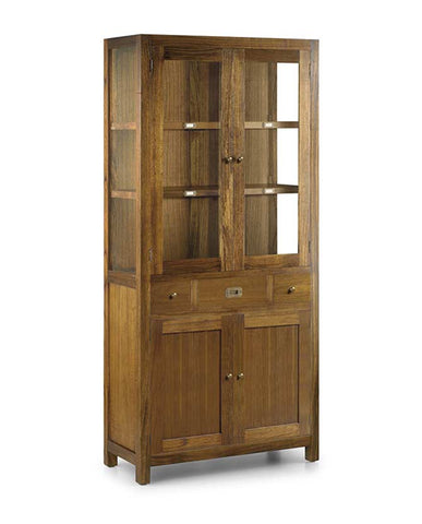 Loft stílusú, mindifából készült kézműves vitrines tárolószekrény.