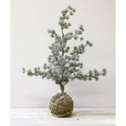 Prémium minőségű, 115 cm magas, deres hatású, mesterséges dekorációs mű japán fenyőfa mohalabdában