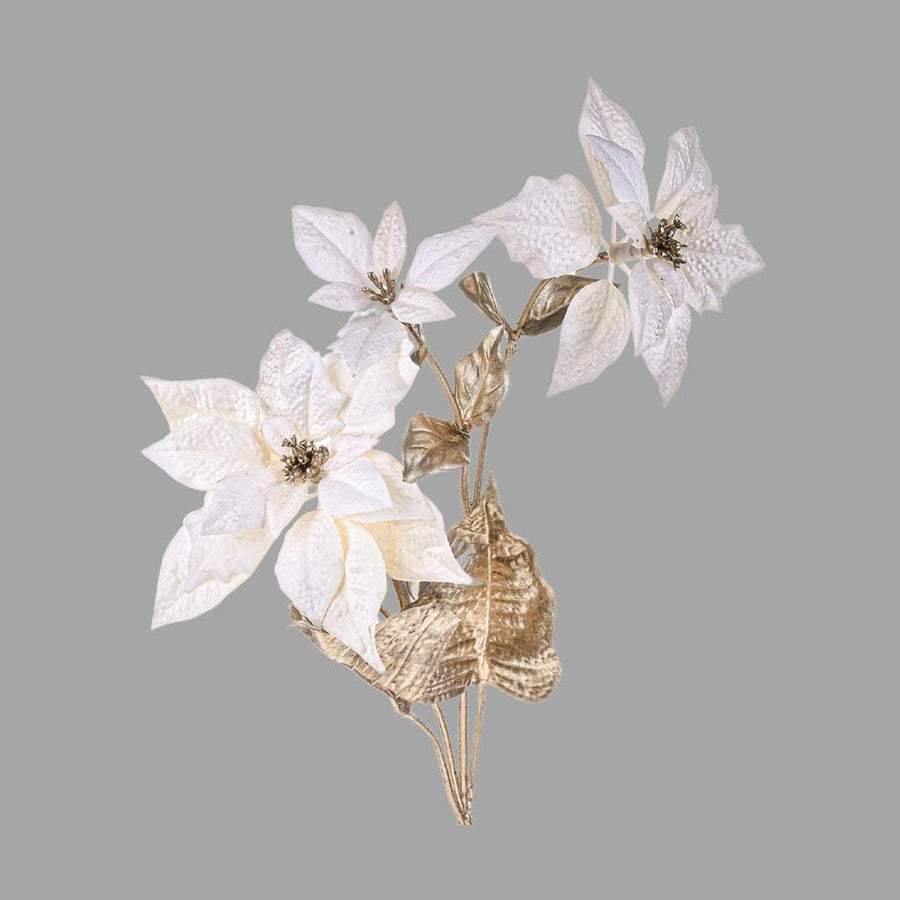 Mű mikulásvirág ág, fényes pezsgőszínű szárral és levelekkel, krém színárnyalatú virágfejekkel.