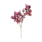 Mű mikulásvirág ág, fényes pezsgőszínű szárral és levelekkel, mályva színárnyalatú virágfejekkel.