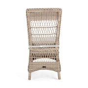 Vidéki vintage stílusú, natúr színű műrattan kerti szék, bézs színű olefin ülőpárnával.