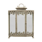 Nagyméretű, 61 cm magas, antik szürke színű patinás fémből készült dekoratív fém lámpás