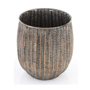 Kortárs, modern stílusú, dombormintás felületű, réz színű, nagyméretű fém kaspó