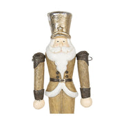 Rusztikus, vidéki stílusú, nagyméretű, 69 cm magas, antikolt festésű, barna és óarany színű diótörő szobor.