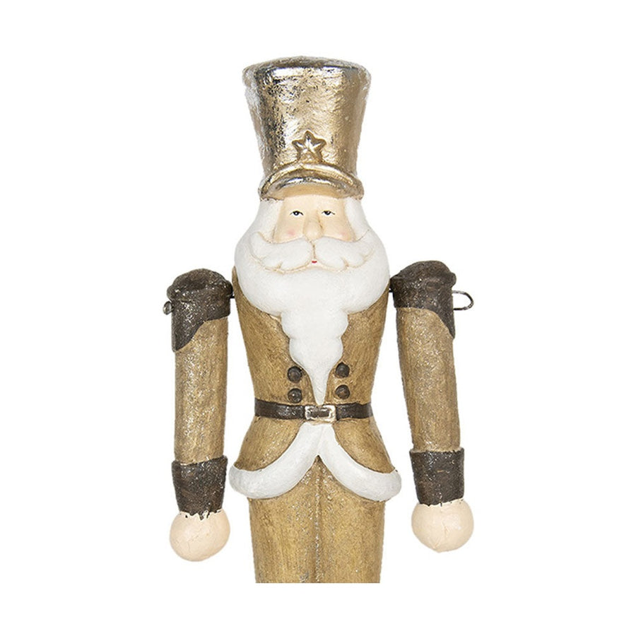 Rusztikus, vidéki stílusú, nagyméretű, 69 cm magas, antikolt festésű, barna és óarany színű diótörő szobor.