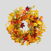 Őszi hangulatú, élethű megjelenésű, 60 cm átmérőjű, vidéki vintage stílusú, mesterséges mű, erdei ajtókopogtató koszorú