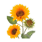 95 cm magas, 3 darab virágfejjel rendelkező mesterséges napraforgó művirág