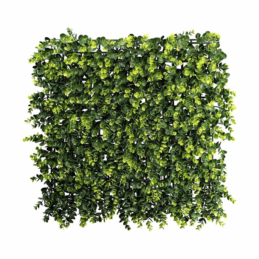 Mű eukaliptusz levelekből készült, 50 cm hosszú és 50 cm széles, mesterséges növényfal panel.