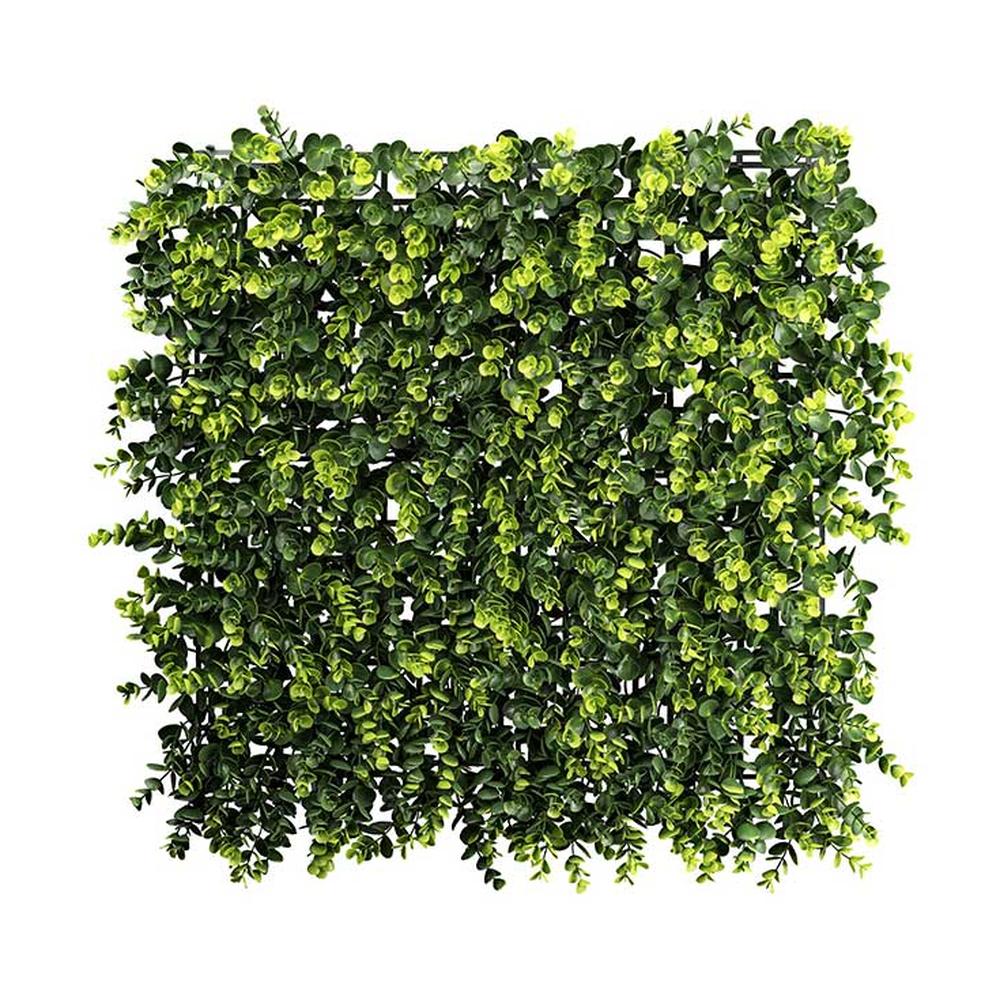 Mű eukaliptusz levelekből készült, 50 cm hosszú és 50 cm széles, mesterséges növényfal panel.