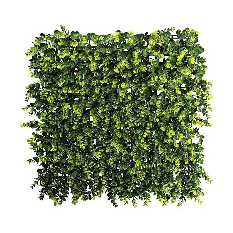 Mű eukaliptusz levelekből készült, 50 cm hosszú és 50 cm széles, mesterséges növényfal panel.