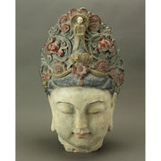 Oriental stílusú, kézzel készét, antikolt felületű buddha fej szobor