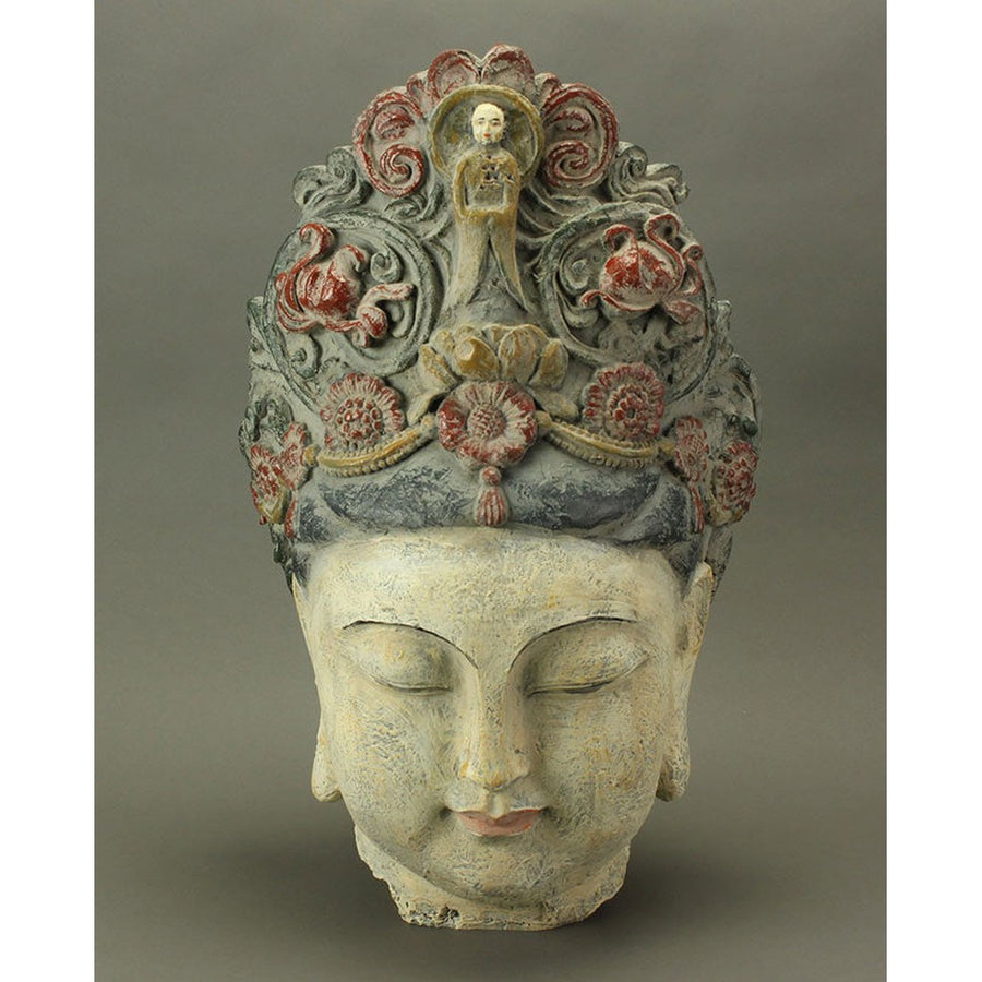 Oriental stílusú, kézzel készét, antikolt felületű buddha fej szobor