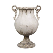 Vidéki, provanszi stílusú, antikolt felületű, krém színű, nagyméretű fém kaspó.