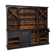 Tömör fenyőfából készült, prémium kategóriás, óriás méretű, 240 cm hosszú és 210 cm magas pohárszék, bárszekrény 