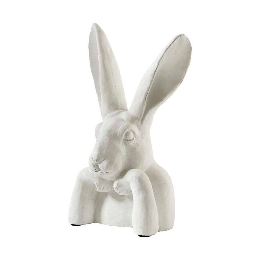 Vidéki vintage stílusú, patinás felületű, fehér színű, óriás méretű, 79 cm magas húsvéti nyuszi mellszobor