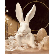 Vidéki vintage stílusú, patinás felületű, fehér színű, óriás méretű, 79 cm magas húsvéti nyuszi mellszobor