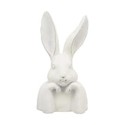 Vidéki vintage stílusú, patinás felületű, fehér színű, óriás méretű, 79 cm magas húsvéti nyuszi mellszobor