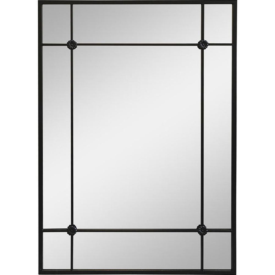 Feketeszínű,, fémből készült, loft stílusú falitükör.