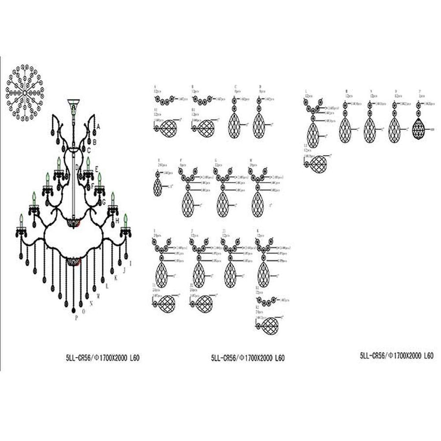 Prémium minőségű, klasszikus stílusú, nagy méretű, üveg kristály csillár