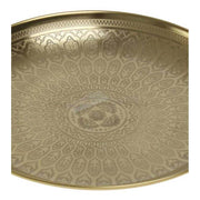 Glamour stílusú, réz színű, maratott keleti indamintákkal díszített fém tálca