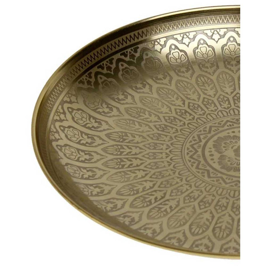 Oriental stílusú, réz színű, maratott keleti indamintákkal díszített fém tálca
