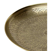 Oriental stílusú, réz színű, maratott keleti indamintákkal díszített fém tálca