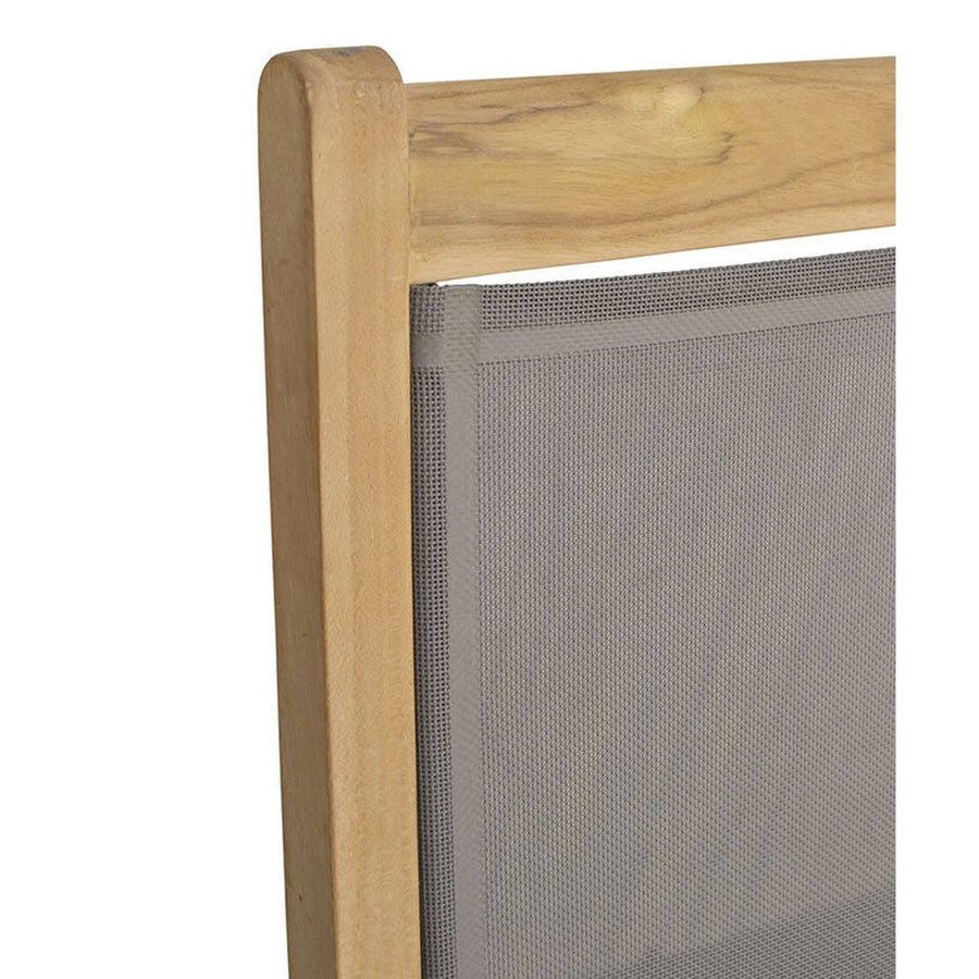 Prémium minőségű, mediterrán stílusú, összecsukható kézműves kerti teakfa szék szürke színű vízlepergető szövettel