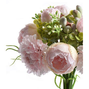 Élethű megjelenésű, mesterséges rózsaszín színű dáliából és pünkösdirózsából készült művirág csokor