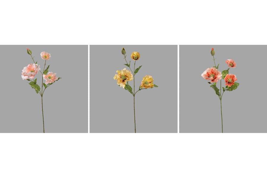 Pink, sárga és narancssárga színű mű pipacs virág.