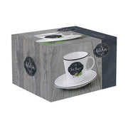 Fehér porcelán teáscsésze szürke szín díszdoboza