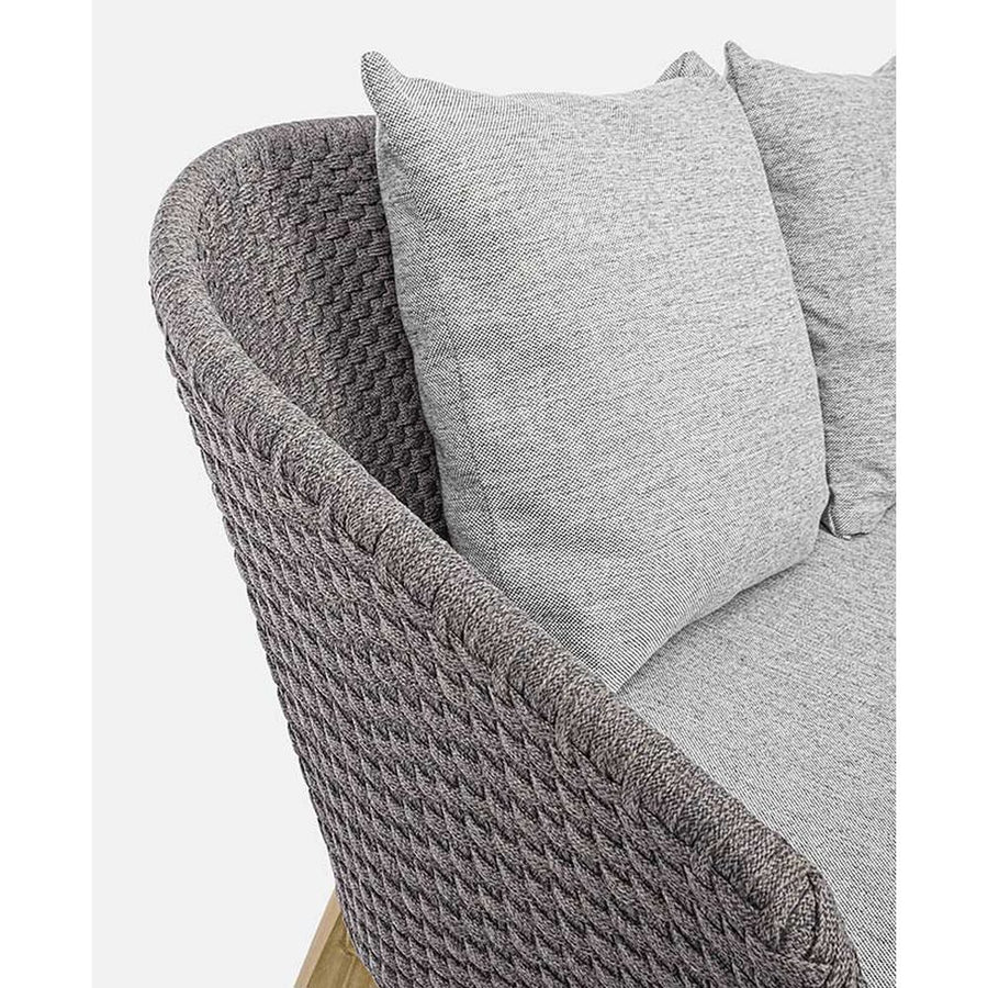 Prémium kategóriás, 2 személyes design kerti kanapé szürke színű párnákkal