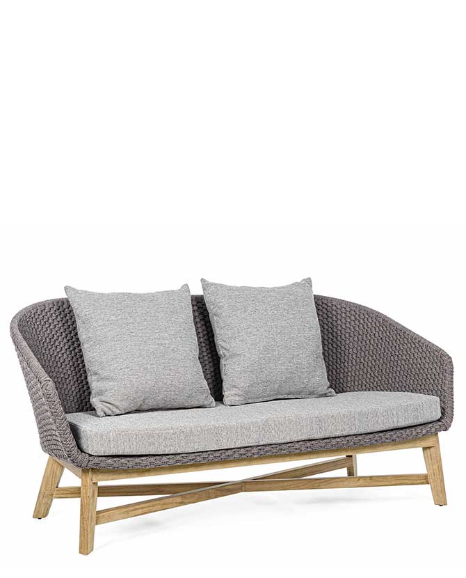 Prémium kategóriás, 2 személyes design kerti kanapé szürke színű párnákkal