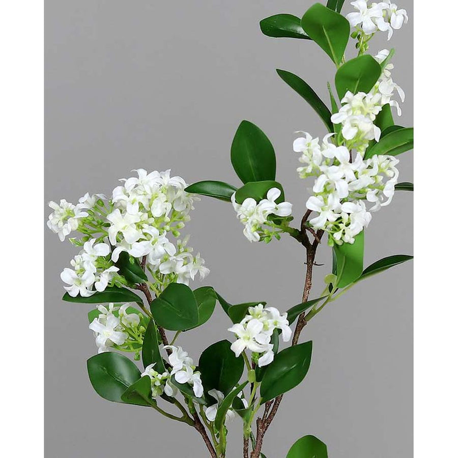 64 cm magas, élethű, krém színű, virágzó mű cserje ág 
