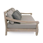 Prémium kategóriás, orientál stílusú 4 személyes  teakfa kanapé szürke párnákkal