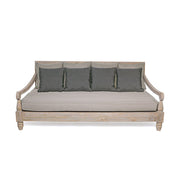 Prémium kategóriás, orientál stílusú 4 személyes  teakfa kanapé szürke párnákkal