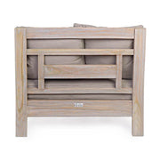 Prémium kategóriás, orientál stílusú teakfa fotel szürke párnákkal.