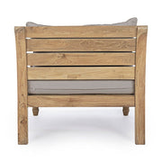 Prémium kategóriás, orientál stílusú teakfa fotel szürke párnákkal.