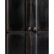Prémium kategóriás, provanszi stílusú, szilfából készült, 90 cm hosszú és 211 cm magas rusztikus felületű, antik fekete színű vitrines szekrény
