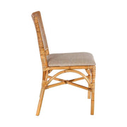 Klasszikus vintage stílusú, rattanból készült, ekrü színű vászon üléses, kézműves étkezőszék