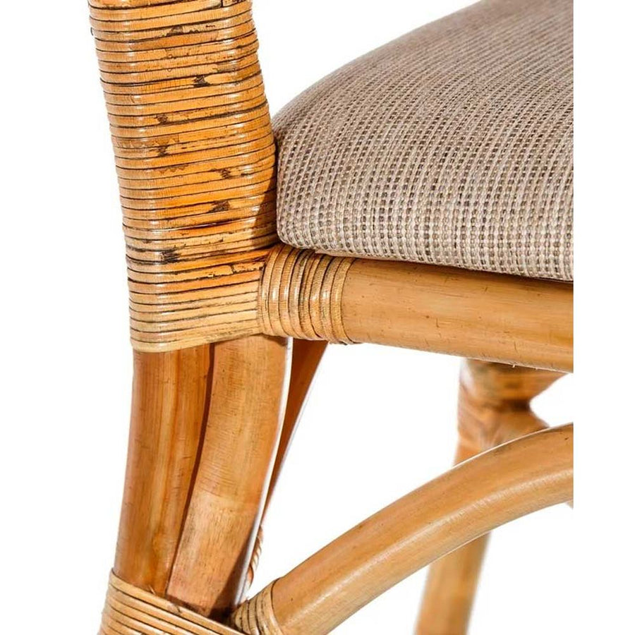 Klasszikus vintage stílusú, rattanból készült, ekrü színű vászon üléses, kézműves étkezőszék