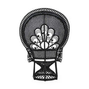 Valódi rattanból készült, fekete színű kézműves páva fotel, ekrü színű ülőpárnával.