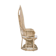 Valódi rattanból készült, natúr színű kézműves páva fotel, ekrü színű ülőpárnával.