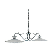 Kerámiából és fémből készült, textilburkolatú vezetékkel kialakított, kézműves függeszték lámpa.