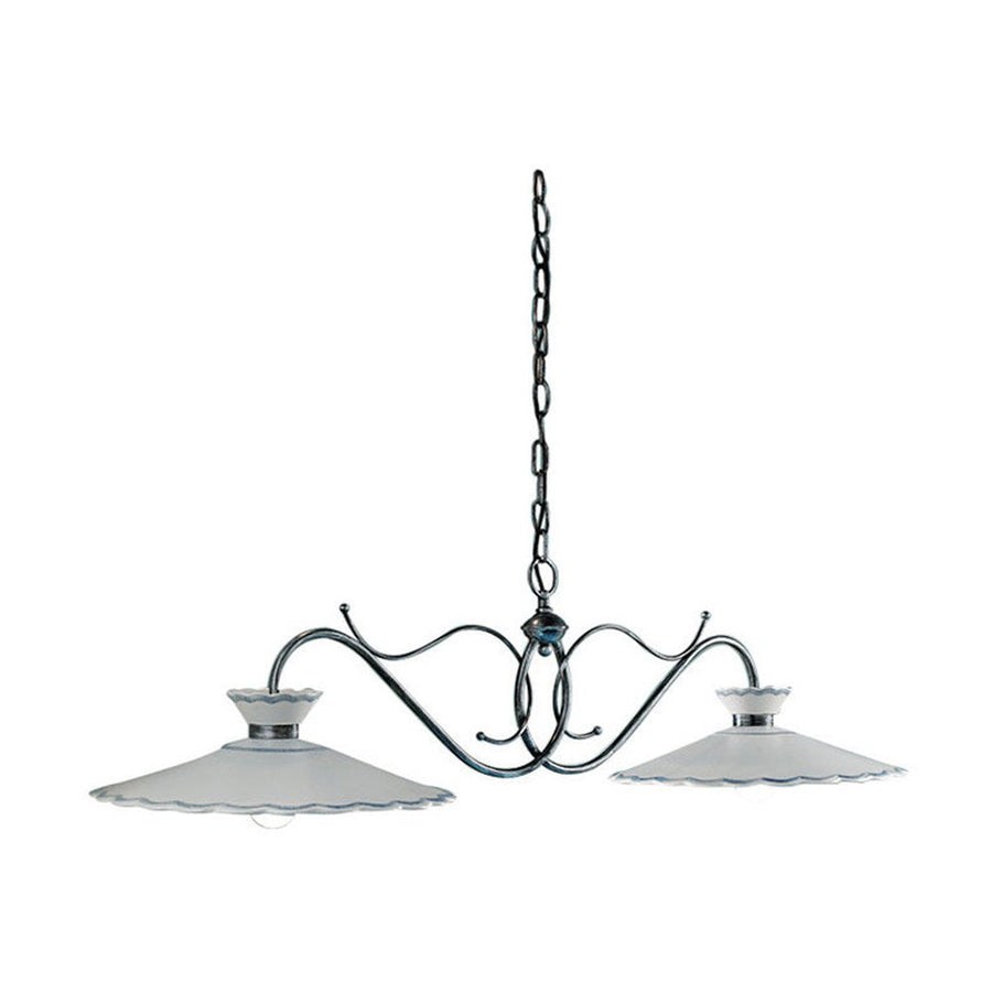 Kerámiából és fémből készült, textilburkolatú vezetékkel kialakított, kézműves függeszték lámpa.