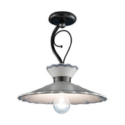 Mázas kerámiából és fémből készült, kézműves mennyezeti lámpa.