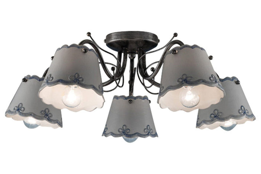 Mázas kerámiából és fémből készült, kézműves mennyezeti lámpa.