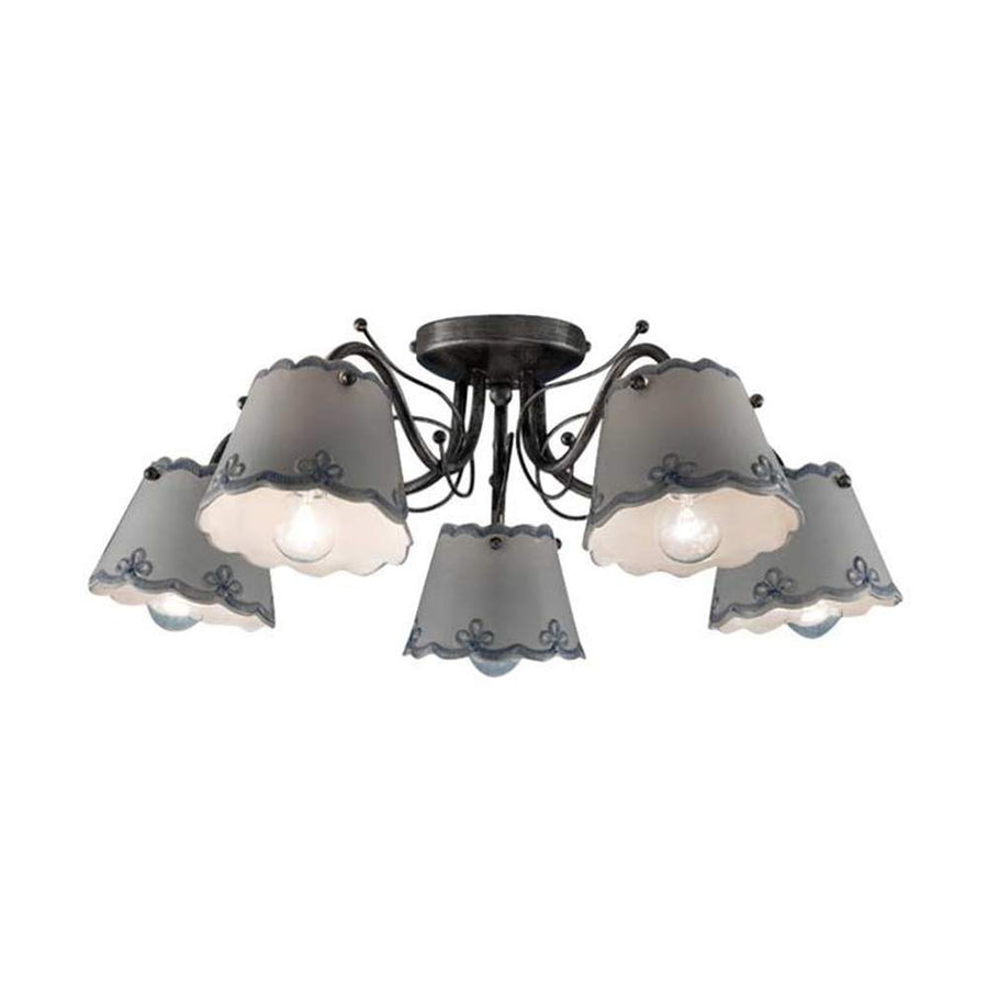 Mázas kerámiából és fémből készült, kézműves mennyezeti lámpa.