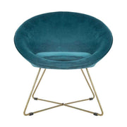2 db modern retro stílusú, olajkék színű bársonnyal kárpitozott fotel, arany színű fém lábakkal