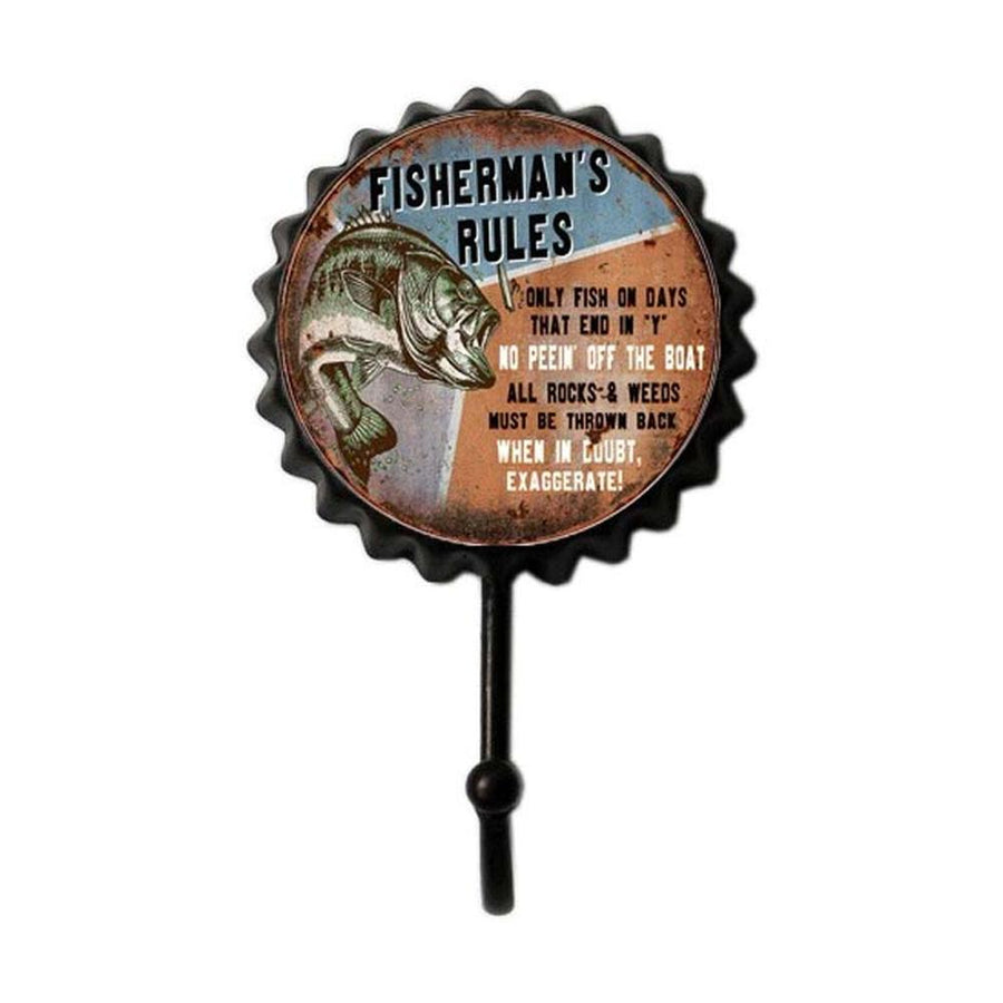 Retro stílusú, söröskupak formájú fém falifogas, Fisherman's felirattal